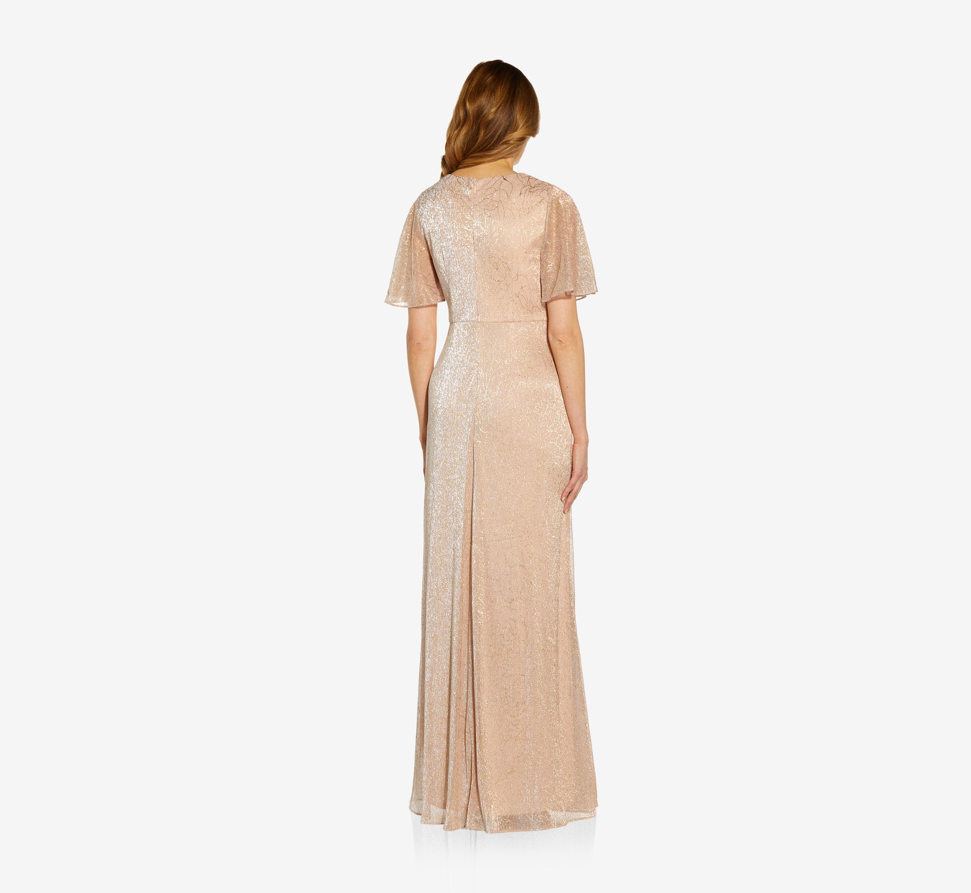 Rose Gold Metallic Mesh Draped Gown - Adrianna Papell Rose Gold Metallic Mesh Draped Gown - Adrianna Papell