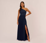 One Shoulder Chiffon Long Gown In Midnight 2