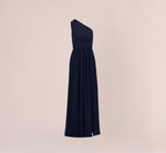 One Shoulder Chiffon Long Gown In Midnight 7