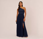 One Shoulder Chiffon Long Gown In Midnight 1