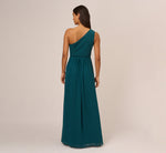 One Shoulder Chiffon Long Gown In Hunter 5