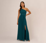 One Shoulder Chiffon Long Gown In Hunter 2