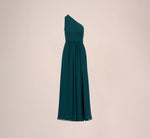 One Shoulder Chiffon Long Gown In Hunter 7