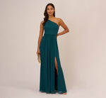 One Shoulder Chiffon Long Gown In Hunter 1