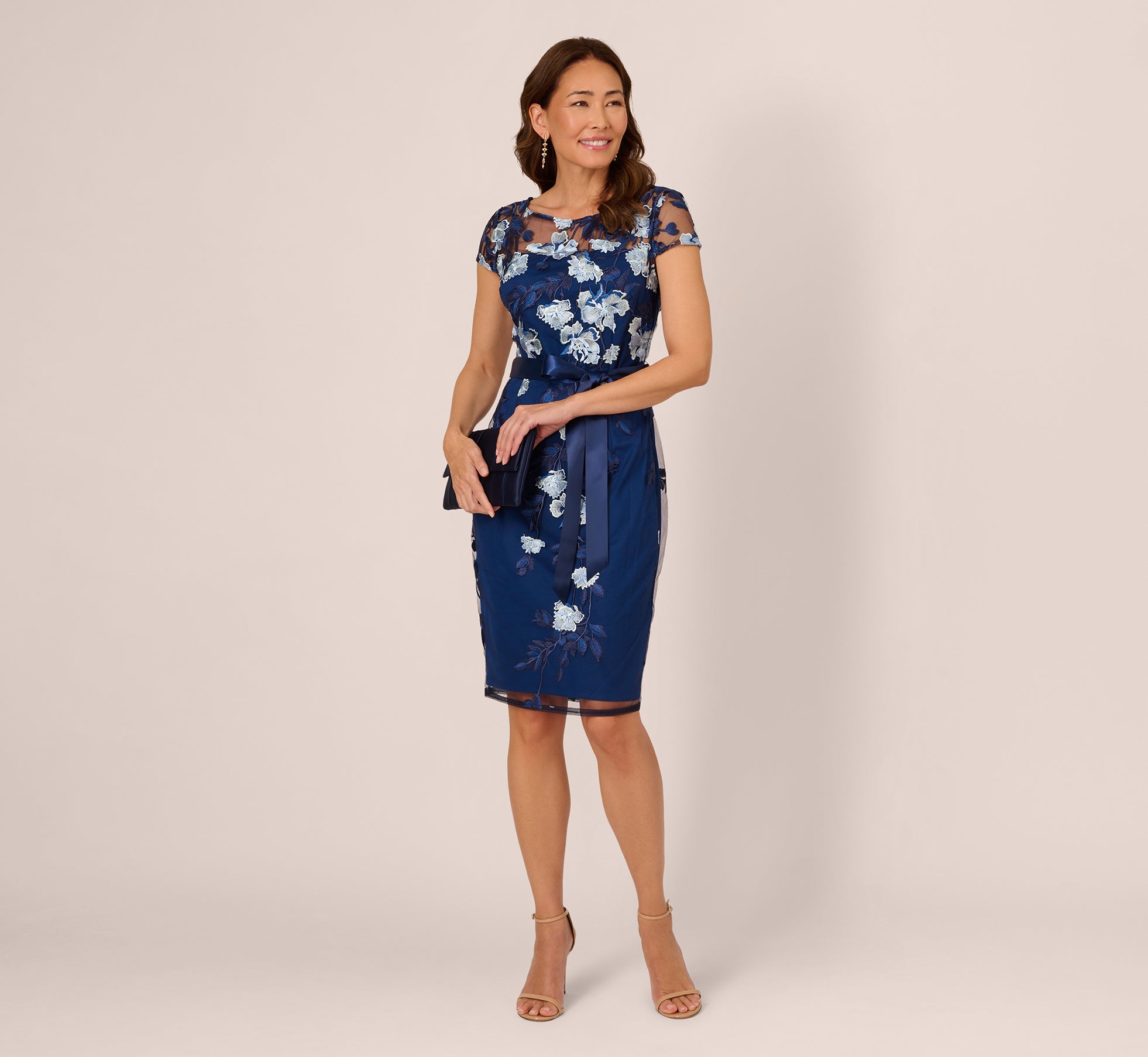 Embroidered Sheath Dress In Midnight Multi | Adrianna Papell