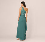 One-Shoulder Long Satin Crepe Mermaid Gown In Green Slate 5