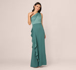 One-Shoulder Long Satin Crepe Mermaid Gown In Green Slate 2