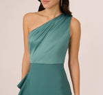 One-Shoulder Long Satin Crepe Mermaid Gown In Green Slate 4