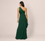 One-Shoulder Long Satin Crepe Mermaid Gown In Deep Forest 6
