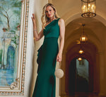 One-Shoulder Long Satin Crepe Mermaid Gown In Deep Forest 1