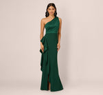 One-Shoulder Long Satin Crepe Mermaid Gown In Deep Forest 3