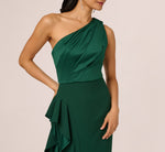 One-Shoulder Long Satin Crepe Mermaid Gown In Deep Forest 4