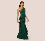 One-Shoulder Long Satin Crepe Mermaid Gown In Deep Forest 2