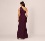 One-Shoulder Long Satin Crepe Mermaid Gown In Bordeaux Glow 6