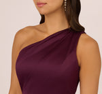 One-Shoulder Long Satin Crepe Mermaid Gown In Bordeaux Glow 5