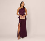 One-Shoulder Long Satin Crepe Mermaid Gown In Bordeaux Glow 2