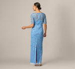 Petite Long Hand Beaded 3D Floral Dress With Elbow Sleeves In Bluebell 5