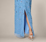 Petite Long Hand Beaded 3D Floral Dress With Elbow Sleeves In Bluebell 4