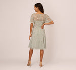 Beaded Midi Dress With Sheer Ruffled Sleeves In Frosted Sage 5