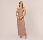 3D Floral Hand-Beaded One-Shoulder Long Column Gown In Stone 2