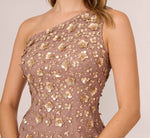 3D Floral Hand-Beaded One-Shoulder Long Column Gown In Stone 3