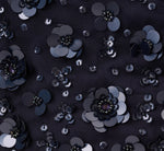 3D Floral Hand-Beaded One-Shoulder Long Column Gown In Dusty Navy 7