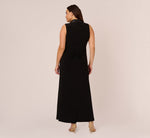 Plus Size Matte Jersey Twist Front Tuxedo Long Gown In Black 5