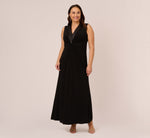 Plus Size Matte Jersey Twist Front Tuxedo Long Gown In Black 2