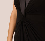 Plus Size Matte Jersey Twist Front Tuxedo Long Gown In Black 3