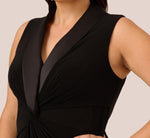 Plus Size Matte Jersey Twist Front Tuxedo Long Gown In Black 4