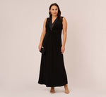 Plus Size Matte Jersey Twist Front Tuxedo Long Gown In Black 1