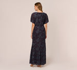 Floral Burnout Velvet Long Blouson Gown In Midnight 5