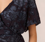 Floral Burnout Velvet Long Blouson Gown In Midnight 4