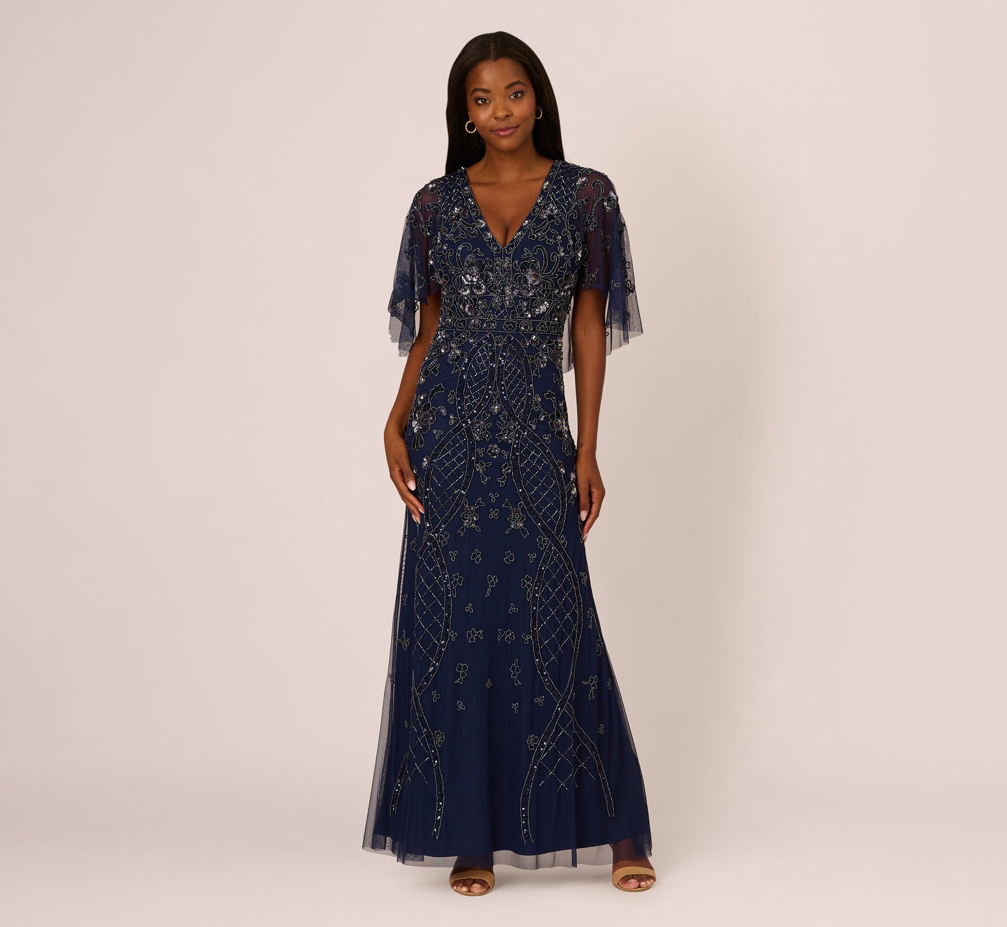 pisarro nights beaded cape dress Jovani - 38746 - Beaded Evening Gown with Satin Cape main image 1