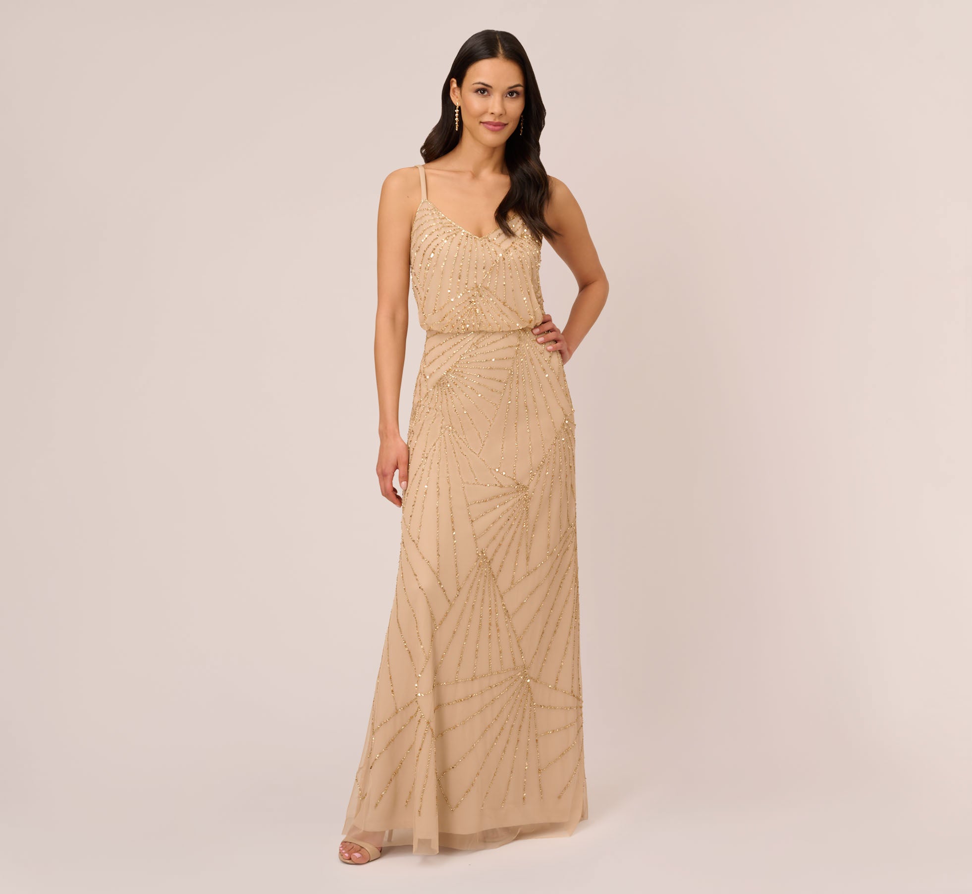 Buy Adrianna Papell Womens Spaghetti Strap Beaded Long Blouson Dress  ChampGold 16 at Amazonin