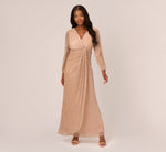 Metallic Crinkled Mesh Draped Long Gown In Light Gold 2