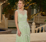 Beaded Ankle-Length Dress With Sheer Neckline In Aloe Mist Ivory 1