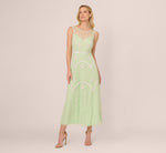 Beaded Ankle-Length Dress With Sheer Neckline In Aloe Mist Ivory 3