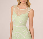 Beaded Ankle-Length Dress With Sheer Neckline In Aloe Mist Ivory 4