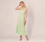 Beaded Ankle-Length Dress With Sheer Neckline In Aloe Mist Ivory 2