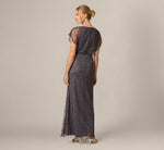 Beaded Blouson Mermaid Gown With Sheer Dolman Sleeves In Gunmetal 5