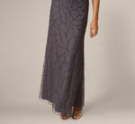 Beaded Blouson Mermaid Gown With Sheer Dolman Sleeves In Gunmetal 4