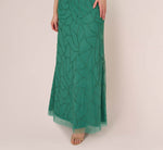 Beaded Blouson Mermaid Gown With Sheer Dolman Sleeves In Jungle Green 3
