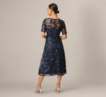 Petite Sequin Embroidered Midi Dress With Sheer Short Sleeves In Navy 5