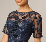 Petite Sequin Embroidered Midi Dress With Sheer Short Sleeves In Navy 3