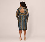 Plus Size Sequin Beaded Sheath Dress With Sheer Long Sleeves In Black Blue Multi 6