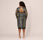 Plus Size Sequin Beaded Sheath Dress With Sheer Long Sleeves In Black Blue Multi Plus Size Sequin Beaded Sheath Dress With Sheer Long Sleeves In Black Blue Multi