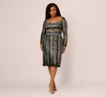 Plus Size Sequin Beaded Sheath Dress With Sheer Long Sleeves In Black Blue Multi 4