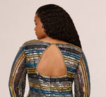 Plus Size Sequin Beaded Sheath Dress With Sheer Long Sleeves In Black Blue Multi 2