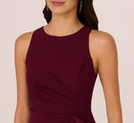 High Low Crepe Halter Gown With Organza Draping In Cabernet 3